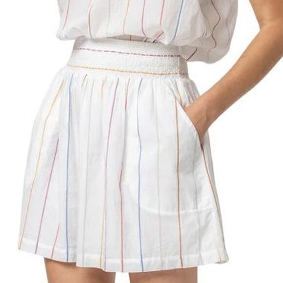 Lilla P Smocked Waist Short Mini Skirt PA2444 in White Stripe Small S NEW NWT - Picture 1 of 4